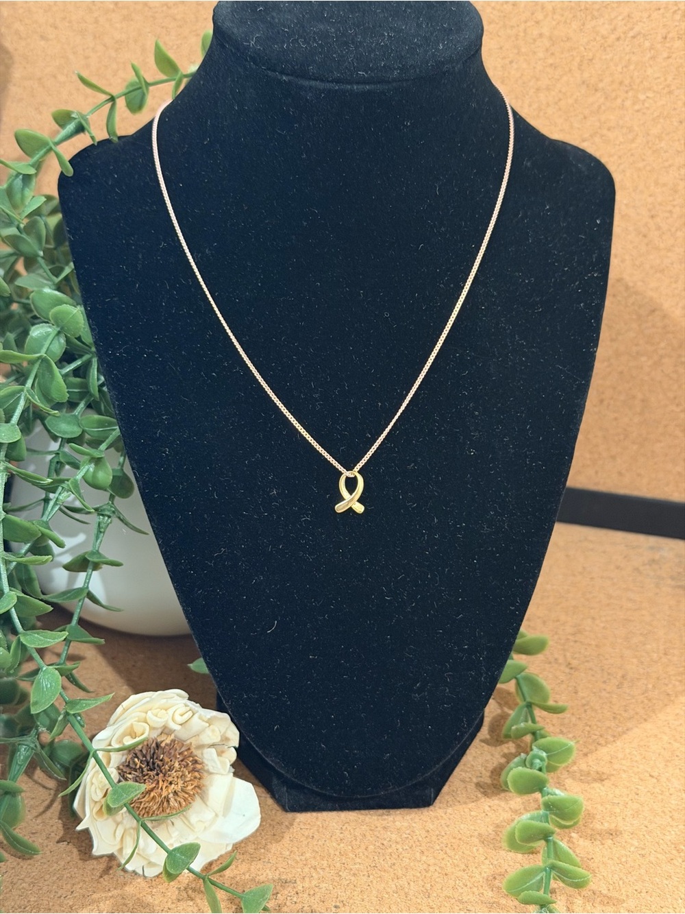Plunder Jewelry Pink Necklace with Gold Ribbon Pendant - Cancer Survivors